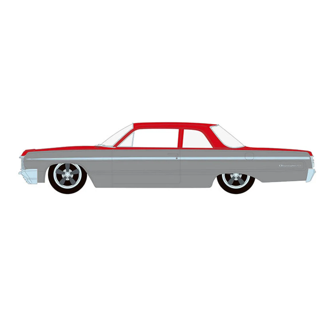 1/64 1964 Chevrolet Biscayne Lowrider, Silver Metallic & Red Two-Tone, California Lowriders Series 7