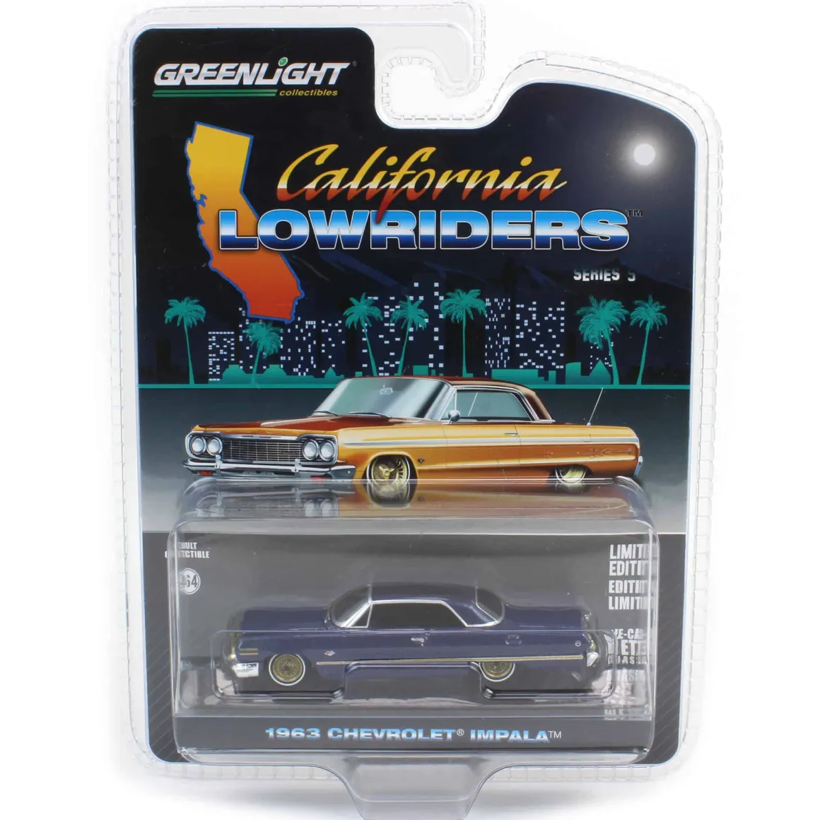 1/64 1963 Chevrolet Impala, Dark Blue & Gold, California Lowriders Series 5