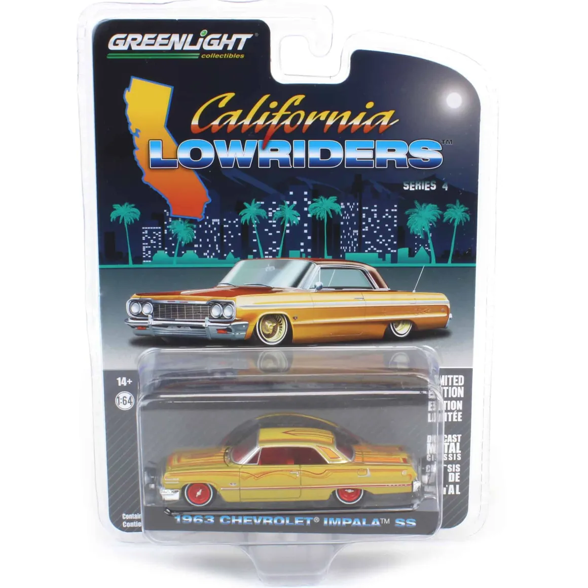 1/64 1963 Chevrolet Impala SS, Gold Metallic & Red, California Lowriders Series 4