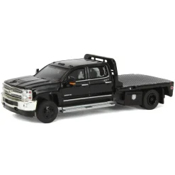1/64 2018 Chevrolet Silverado 3500 Dually Flatbed Pickup Truck, Black, Collaboration Exclusive