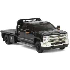 1/64 2018 Chevrolet Silverado 3500 Dually Flatbed Pickup Truck, Black, Collaboration Exclusive