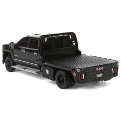 1/64 2018 Chevrolet Silverado 3500 Dually Flatbed Pickup Truck, Black, Collaboration Exclusive