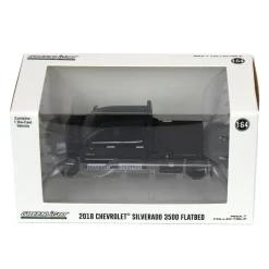 1/64 2018 Chevrolet Silverado 3500 Dually Flatbed Pickup Truck, Black, Collaboration Exclusive
