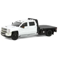1/64 2018 Chevrolet Silverado 3500 Dually Flatbed Pickup Truck, White, Collaboration Exclusive