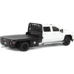 1/64 2018 Chevrolet Silverado 3500 Dually Flatbed Pickup Truck, White, Collaboration Exclusive
