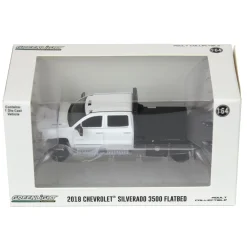 1/64 2018 Chevrolet Silverado 3500 Dually Flatbed Pickup Truck, White, Collaboration Exclusive