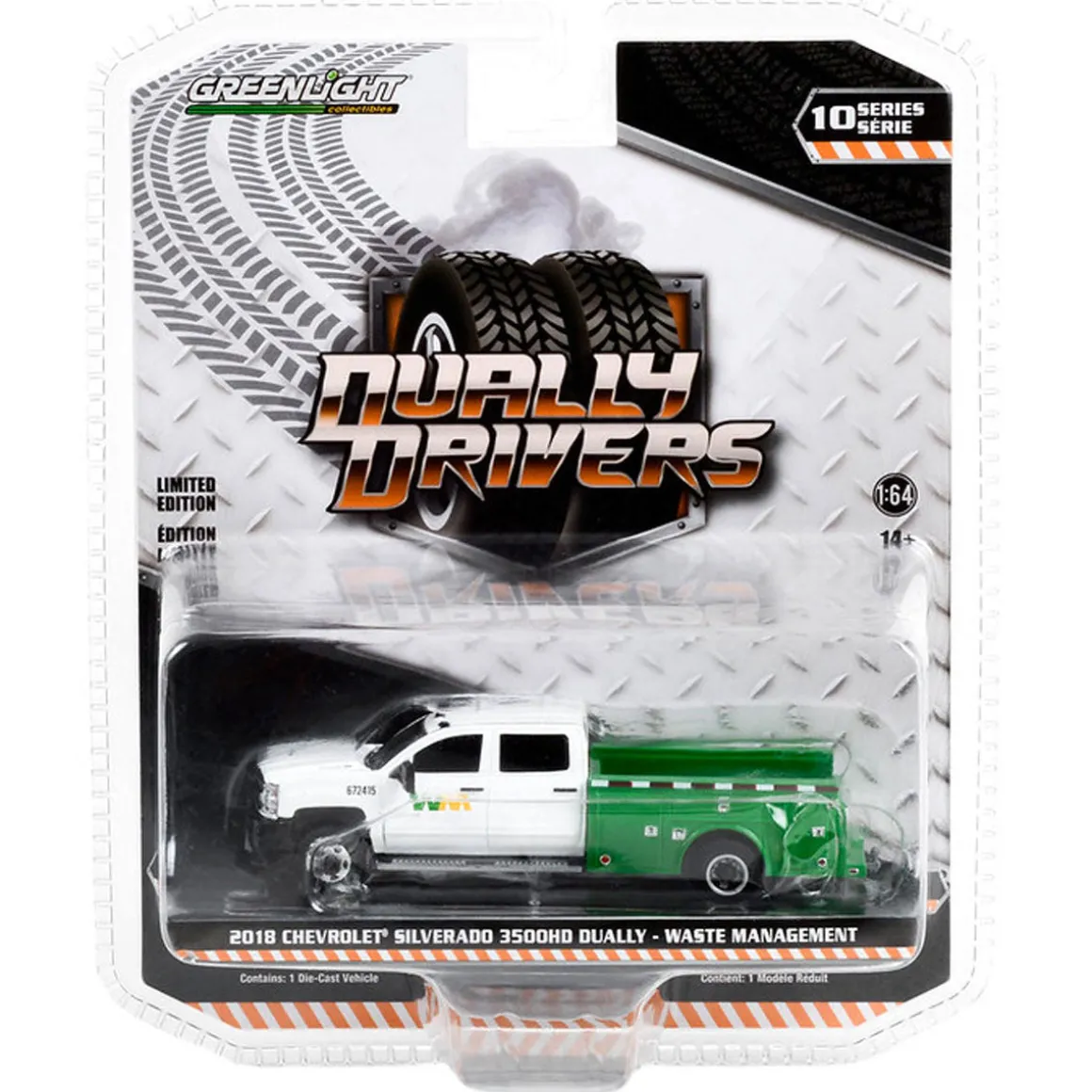 1/64 2018 Chevrolet Silverado 3500 Service Bed, Waste Management, Dually Drivers Series 10