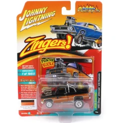 1/64 1985 Chevrolet Silverado, Black and Orange, Zingers, Johnny Lightning