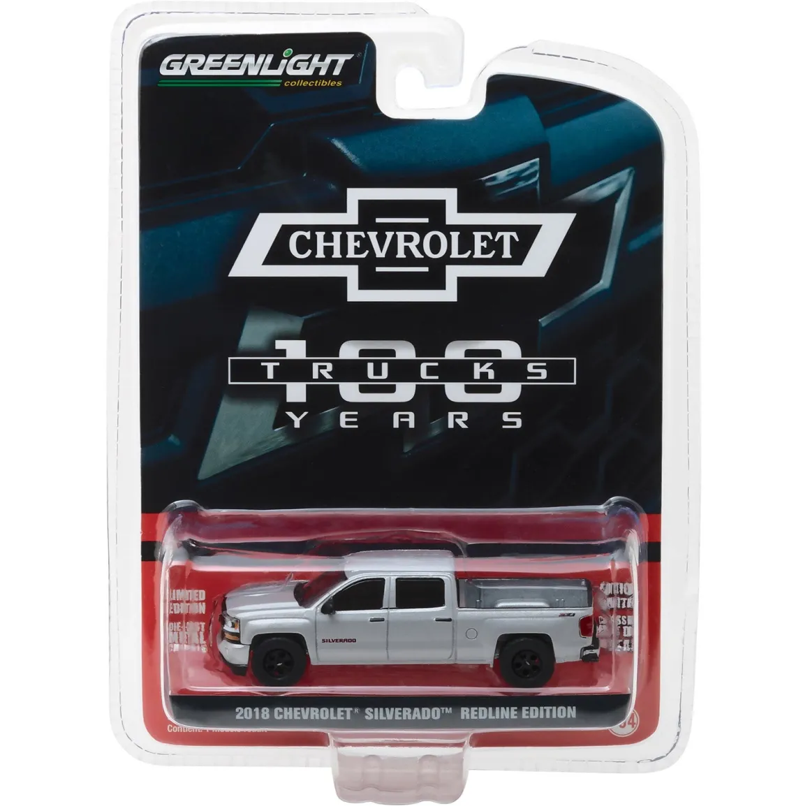 1/64 2018 Chevrolet Silverado, Red Line Series, 100th Anniversary of Chevy Trucks