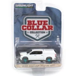 1/64 2022 Chevrolet Silverado WT with Camper Shell, Summit White, Blue Collar Series 11--CHASE UNIT