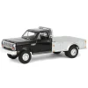 1/64 1985 Dodge Ram W350 Dually Flatbed Pickup Truck, Black with Silver Flatbed, Diecast Direct Exclusive
