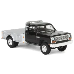 1/64 1985 Dodge Ram W350 Dually Flatbed Pickup Truck, Black with Silver Flatbed, Diecast Direct Exclusive