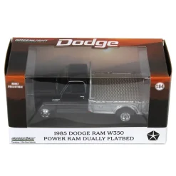 1/64 1985 Dodge Ram W350 Dually Flatbed Pickup Truck, Black with Silver Flatbed, Diecast Direct Exclusive