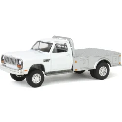1/64 1985 Dodge Ram W350 Dually Flatbed Pickup Truck, White with Silver Flatbed, Diecast Direct Exclusive