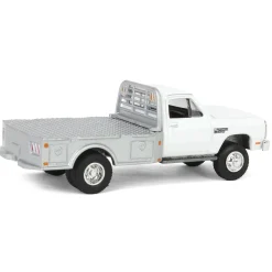 1/64 1985 Dodge Ram W350 Dually Flatbed Pickup Truck, White with Silver Flatbed, Diecast Direct Exclusive