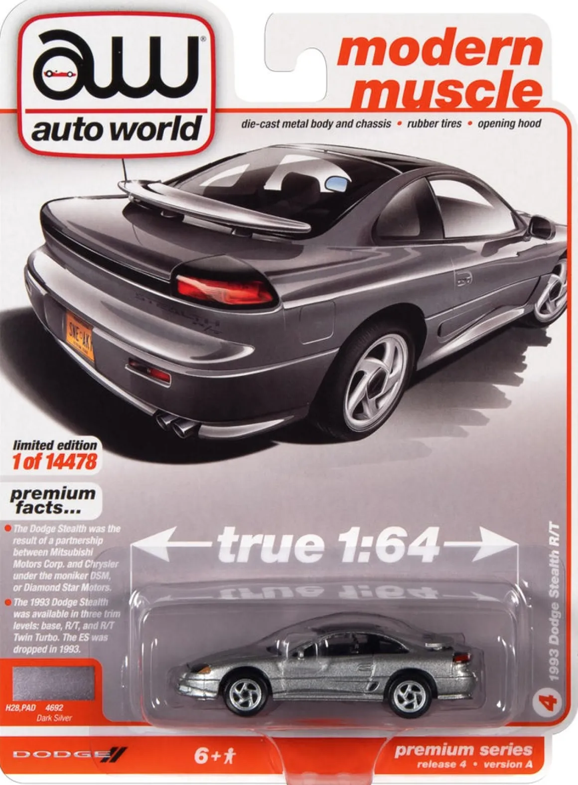 1/64 1993 Dodge Stealth RT, Dark Silver, Auto World 2021 Release 4A