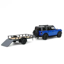 1/64 2021 Ford Bronco Black Diamond with Utility Trailer & Motorcycle, Velocity Blue, Hitch & Tow Series 32