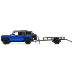 1/64 2021 Ford Bronco Black Diamond with Utility Trailer & Motorcycle, Velocity Blue, Hitch & Tow Series 32