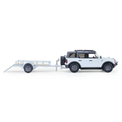 1/64 2021 Ford Bronco 4-Door Badlands, Cactus Grey with Utility Trailer & Motorcycle, Hitch & Tow Series 33
