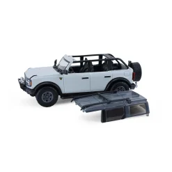 1/64 2021 Ford Bronco 4-Door Badlands, Cactus Grey with Utility Trailer & Motorcycle, Hitch & Tow Series 33