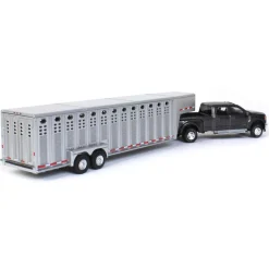 1/64 2019 Ford F-350, Magnetic Silver with Silver 3 Hole Gooseneck Livestock Trailer