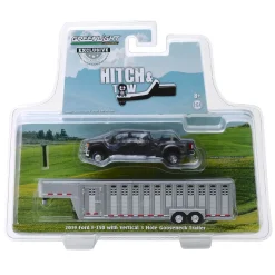 1/64 2019 Ford F-350, Magnetic Silver with Silver 3 Hole Gooseneck Livestock Trailer