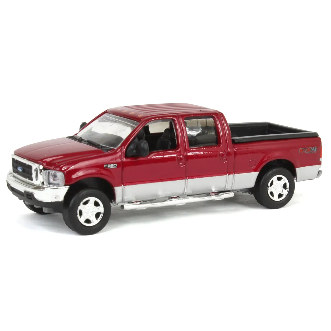 1/64 2004 Ford F-250 Super Duty Crew Cab Pickup Truck, Toreador Red & Silver Two-Tone, LP Diecast Garage Exclusive