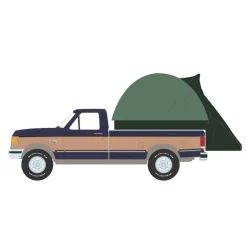 1/64 1987 Ford F-150 XLT Lariat, Dark Blue & Tan with Modern Truck Bed Tent, The Great Outdoors Series 4