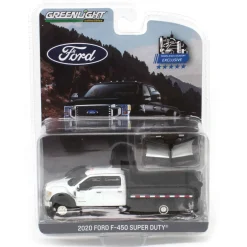 1/64 2020 Ford F-450 XLT Super Duty Dually with V-Plow & Dump Bed, Oxford White, Town & Country Exclusive