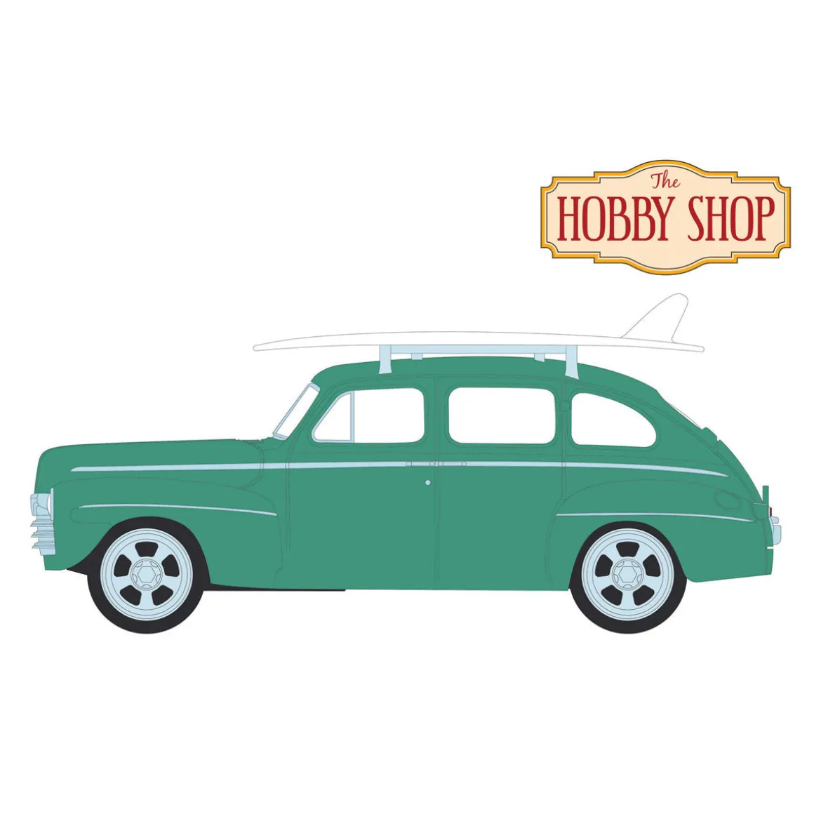 1/64 1946 Ford Fordor Super Deluxe with Roof Rack & Surfboards, Hobby Shop Series 16