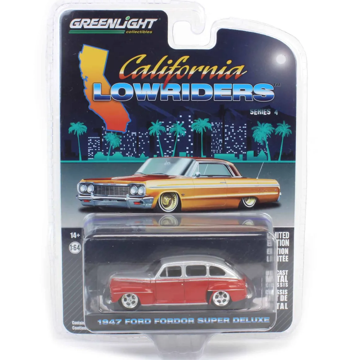 1/64 1947 Ford Fordor Super Deluxe, Silver Metallic & Red Two-Tone, California Lowriders Series 4