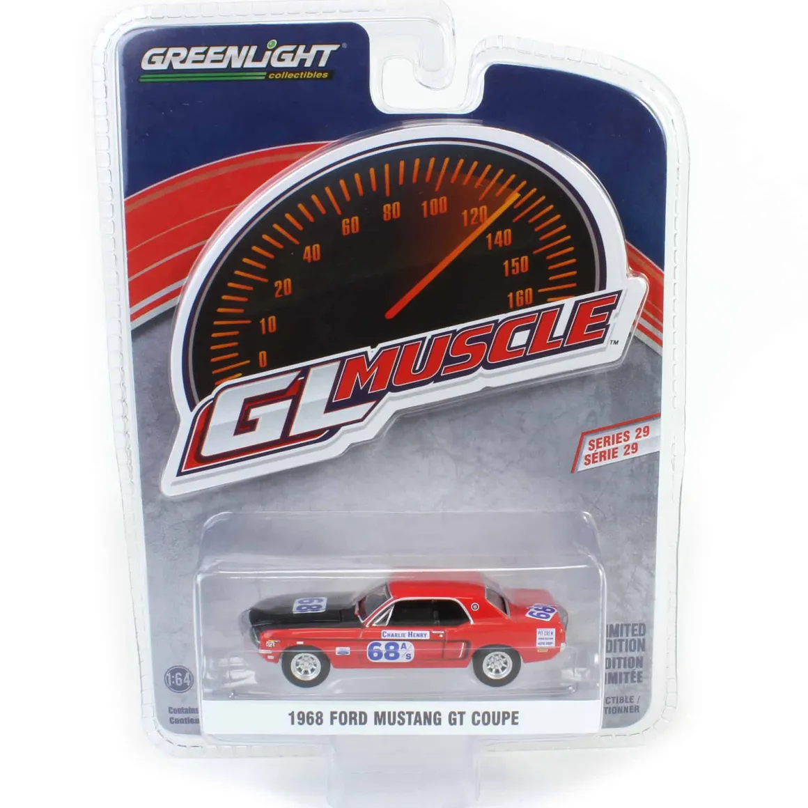 1/64 1968 Ford Mustang GT Coupe, #68 Charlie Henry Race Car, GreenLight Muscle Series 29