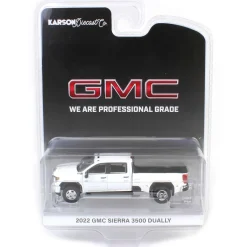 1/64 2022 GMC Sierra 3500HD Pro Dually, Summit White, Karson Diecast Exclusive