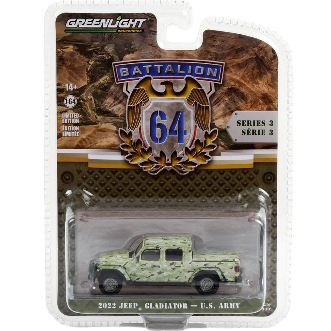 1/64 2022 Jeep Gladiator, US ARMY Camouflage, Battalion 64 Series 3