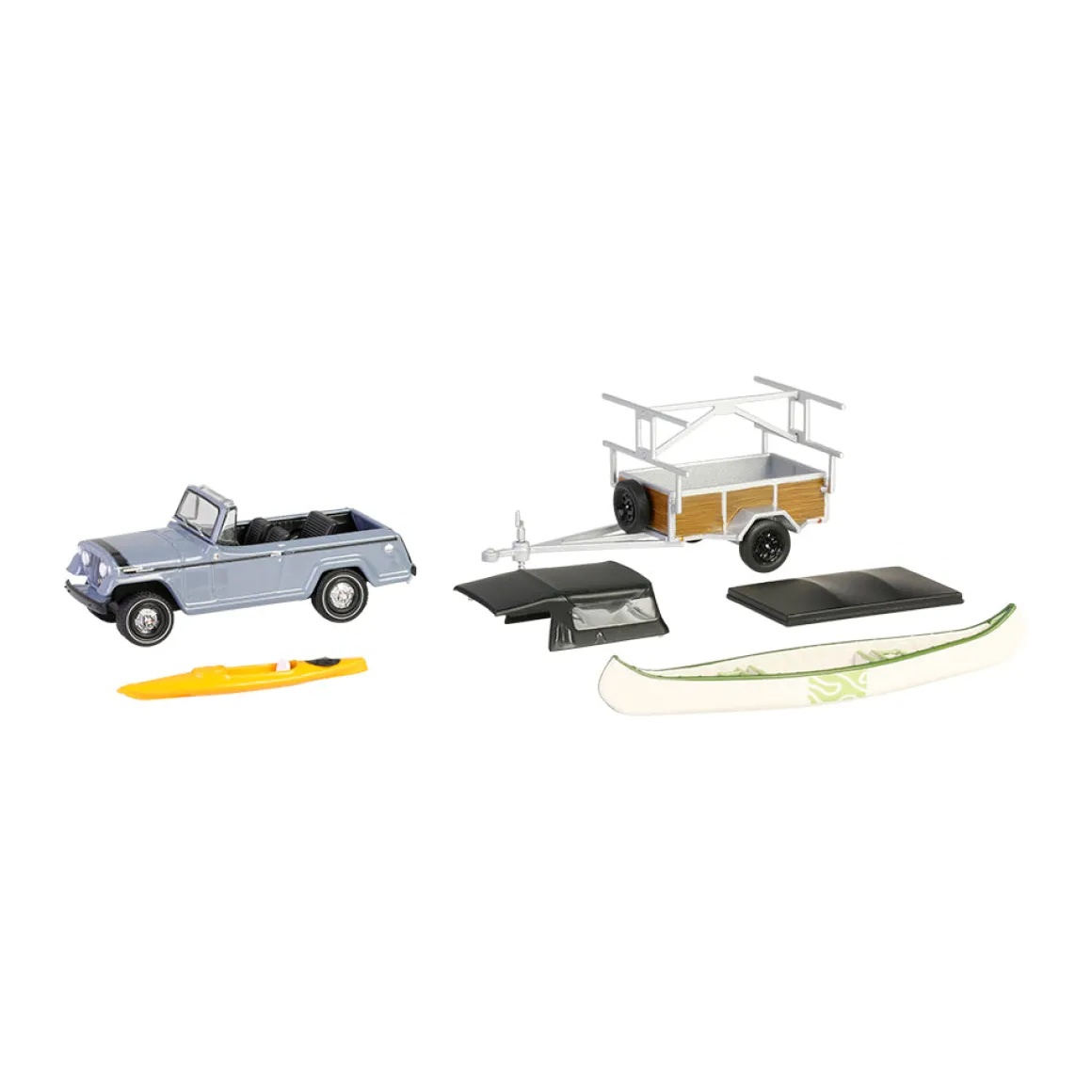1/64 1968 Jeep Jeepster Commando SC-1 with Canoe Trailer, Gray, Hitch & Tow Series 32