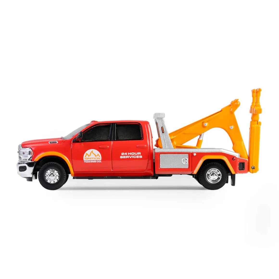 1/64 2022 Ram 3500 Dually Wrecker, Red & Orange, Dually Drivers Series 16