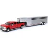 1/64 2018 Silverado 3500 HD, Red Hot w/ Silver Metallic Gooseneck Livestock Trailer