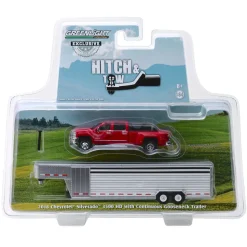 1/64 2018 Silverado 3500 HD, Red Hot w/ Silver Metallic Gooseneck Livestock Trailer