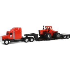 1/64 Allis Chalmers 7580 Maroon Belly with Semi & Lowboy Trailer