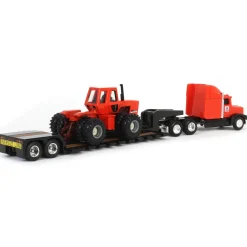 1/64 Allis Chalmers 7580 Maroon Belly with Semi & Lowboy Trailer