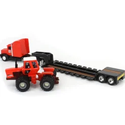 1/64 Allis Chalmers 7580 Maroon Belly with Semi & Lowboy Trailer