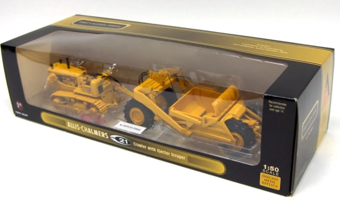 1/50 Allis Chalmers HD21 Crawler with Detachable Ejector Scraper 2 Piece Set by 1st Gear