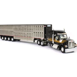 1/64 Black & Gold Kenworth W990 with Wilson Silverstar Livestock Trailer, DCP by First Gear