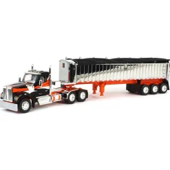 1/64 Black & Orange Kenworth W990 with Chrome MAC Coal End Dump Trailer, DCP by First Gear