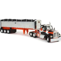 1/64 Black & Orange Kenworth W990 with Chrome MAC Coal End Dump Trailer, DCP by First Gear