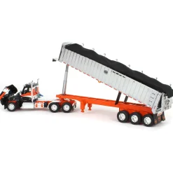 1/64 Black & Orange Kenworth W990 with Chrome MAC Coal End Dump Trailer, DCP by First Gear