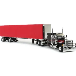 1/64 Black & Red Peterbilt 379 63in Flattop Sleeper with 53ft Utility Roll Tarp Trailer, DCP by First Gear