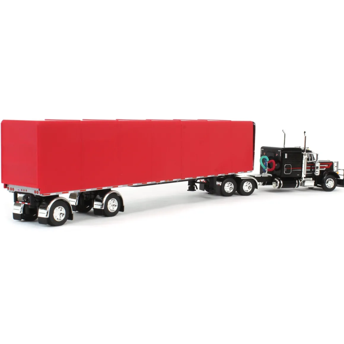 1/64 Black & Red Peterbilt 379 63in Flattop Sleeper with 53ft Utility Roll Tarp Trailer, DCP by First Gear