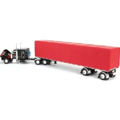 1/64 Black & Red Peterbilt 379 63in Flattop Sleeper with 53ft Utility Roll Tarp Trailer, DCP by First Gear