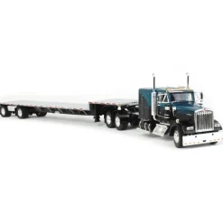 1/64 Black & Teal Kenworth W900L Long Frame with Transcraft Stepdeck Trailer, DCP by First Gear